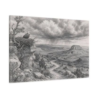Main Mockup. Nature Bald Eagle Grey Nature Landscape shown as stretched canvas wall art