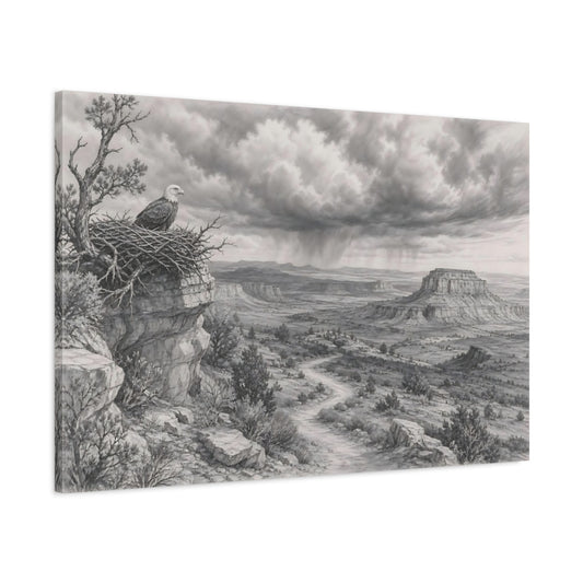 Main Mockup. Nature Bald Eagle Grey Nature Landscape shown as stretched canvas wall art