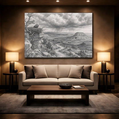 Mockup 2. Nature Bald Eagle Grey Nature Landscape shown as stretched canvas wall art