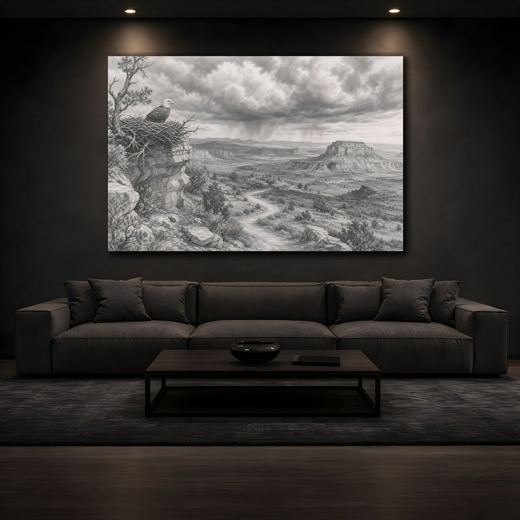 Mockup 3. Nature Bald Eagle Grey Nature Landscape shown as stretched canvas wall art