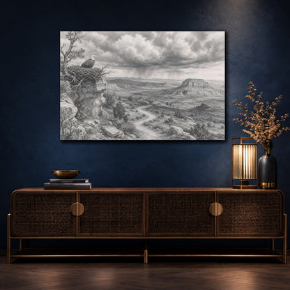 Mockup 4. Nature Bald Eagle Grey Nature Landscape shown as stretched canvas wall art