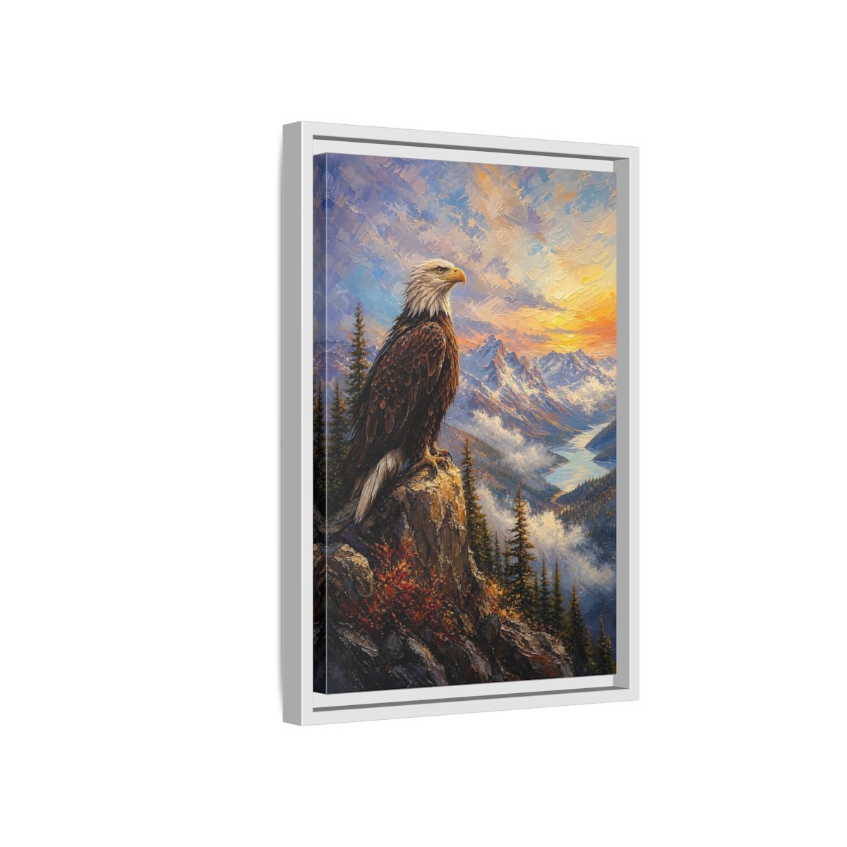 Side Mockup 4. Nature Bald Eagle Eagle Mountain Sunset shown as stretched canvas wall art