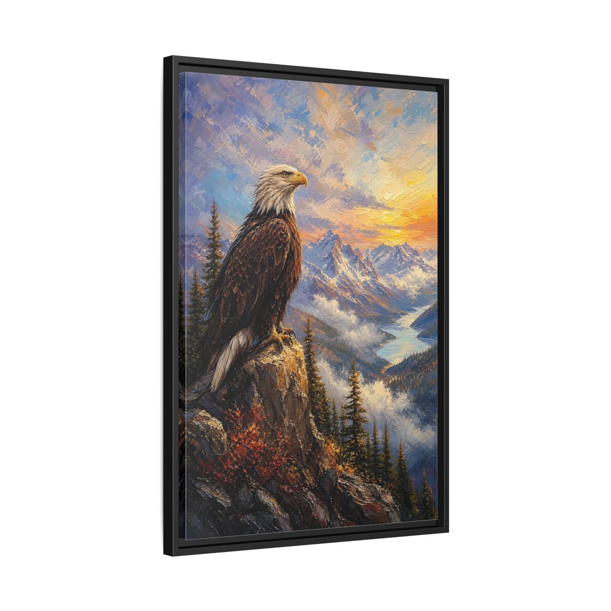 Side Mockup 14. Nature Bald Eagle Eagle Mountain Sunset shown as stretched canvas wall art