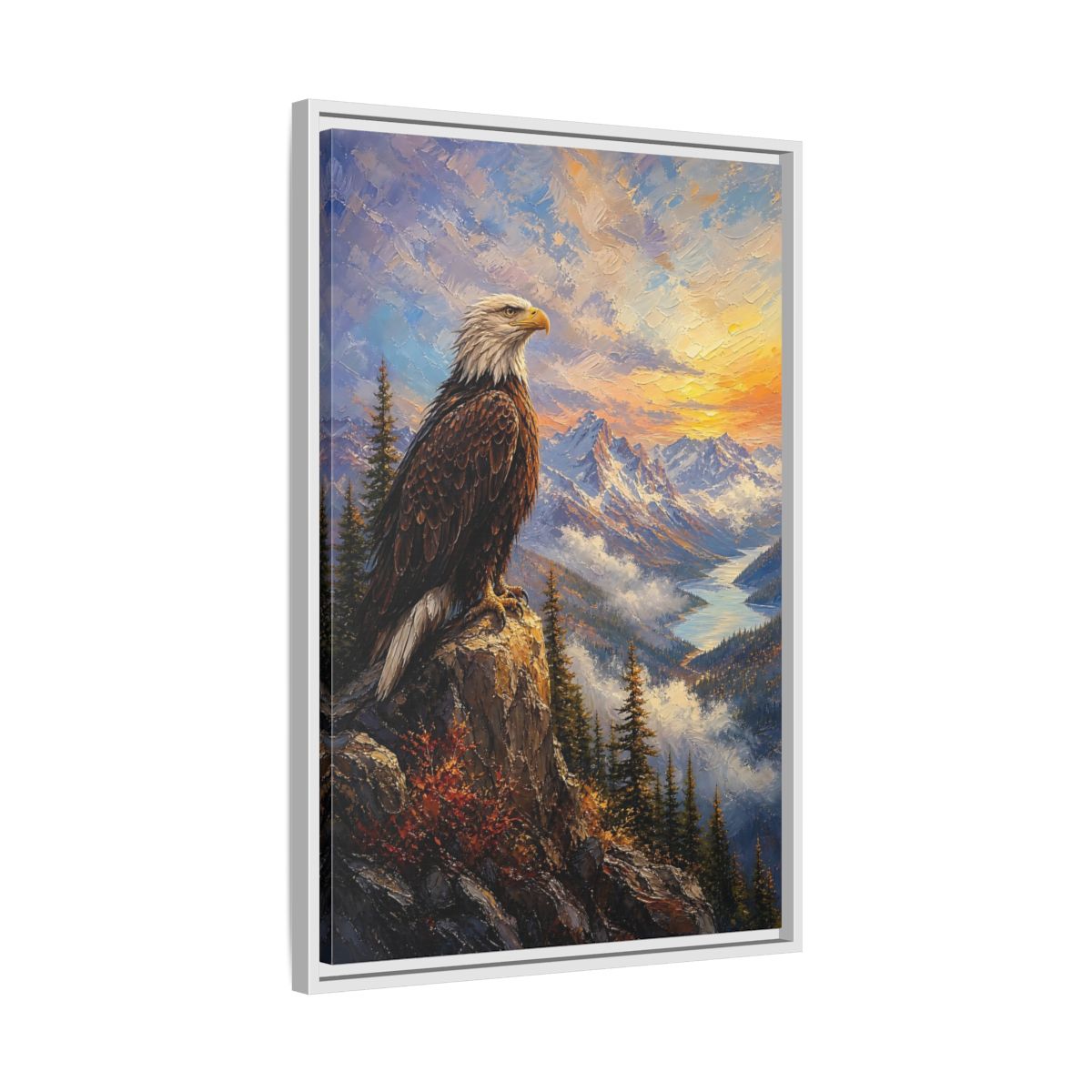 Side Mockup 10. Nature Bald Eagle Eagle Mountain Sunset shown as stretched canvas wall art