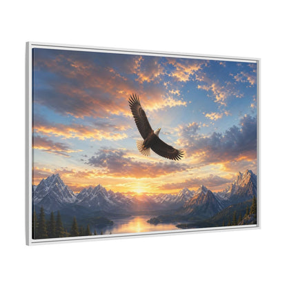 Side Mockup 7. Nature Bald Eagle Eagle Mountain Sunset shown as stretched canvas wall art