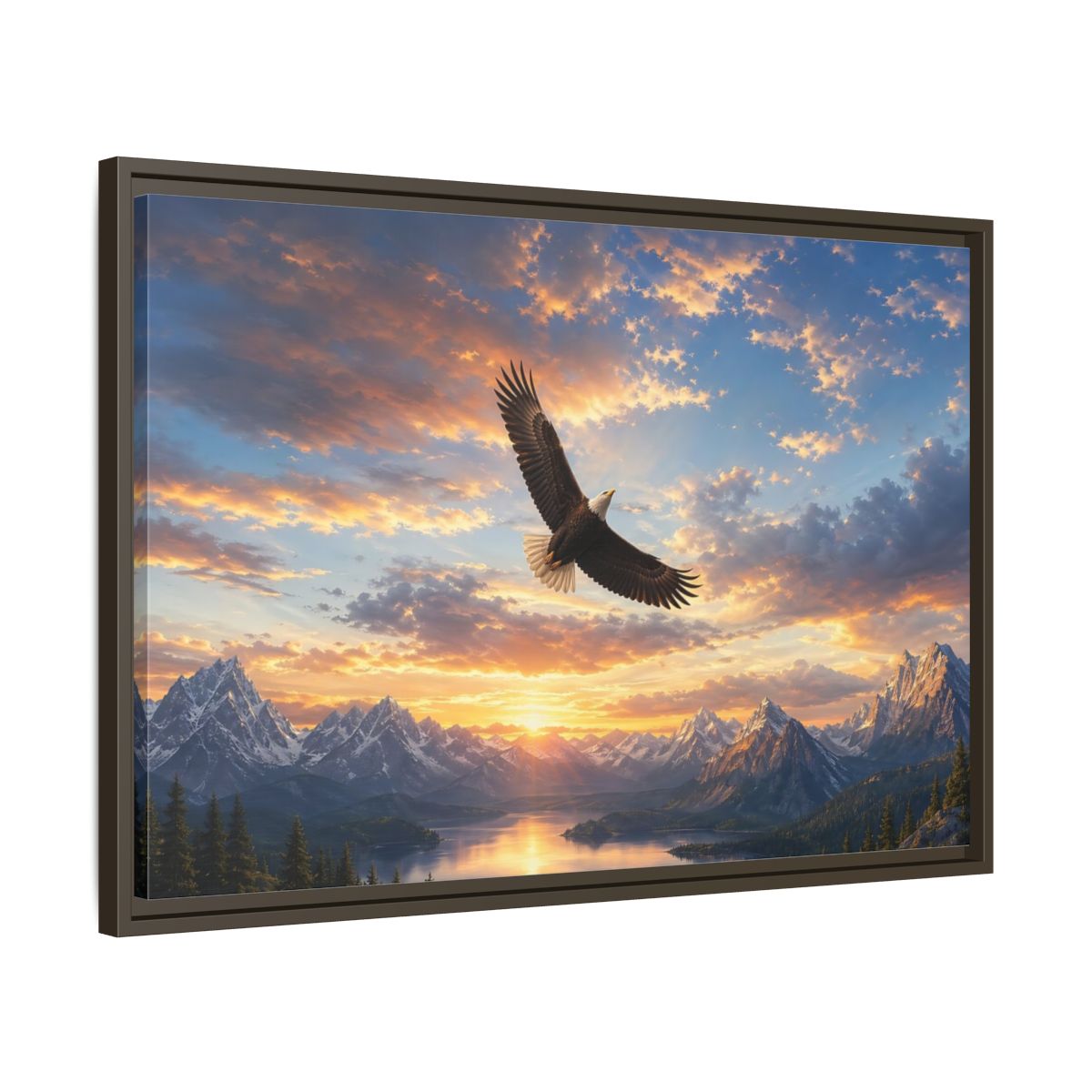 Side Mockup 11. Nature Bald Eagle Eagle Mountain Sunset shown as stretched canvas wall art