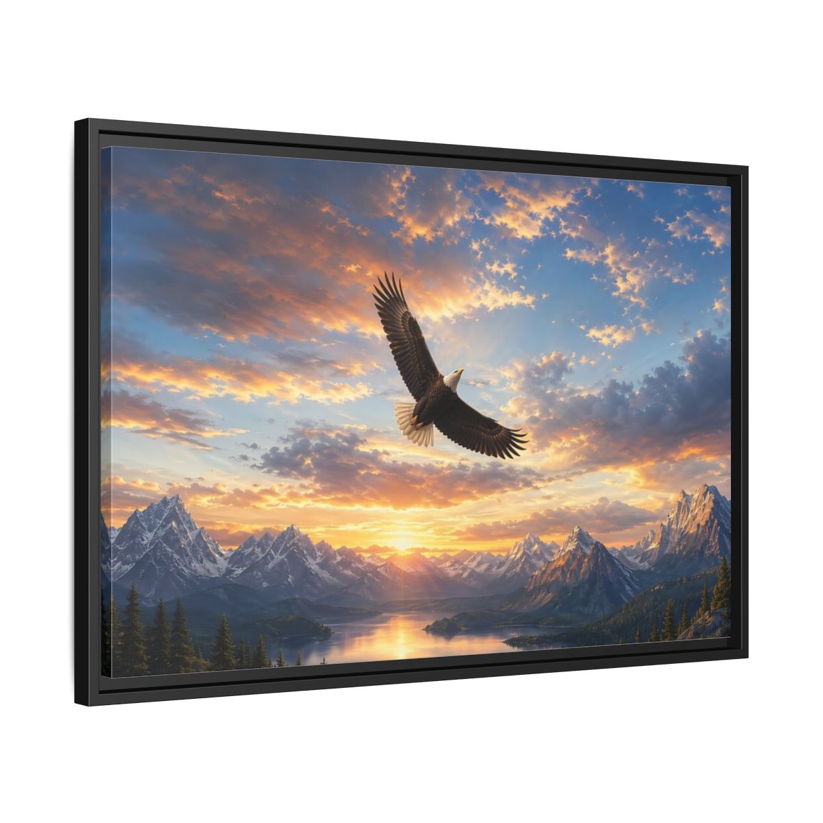 Side Mockup 14. Nature Bald Eagle Eagle Mountain Sunset shown as stretched canvas wall art
