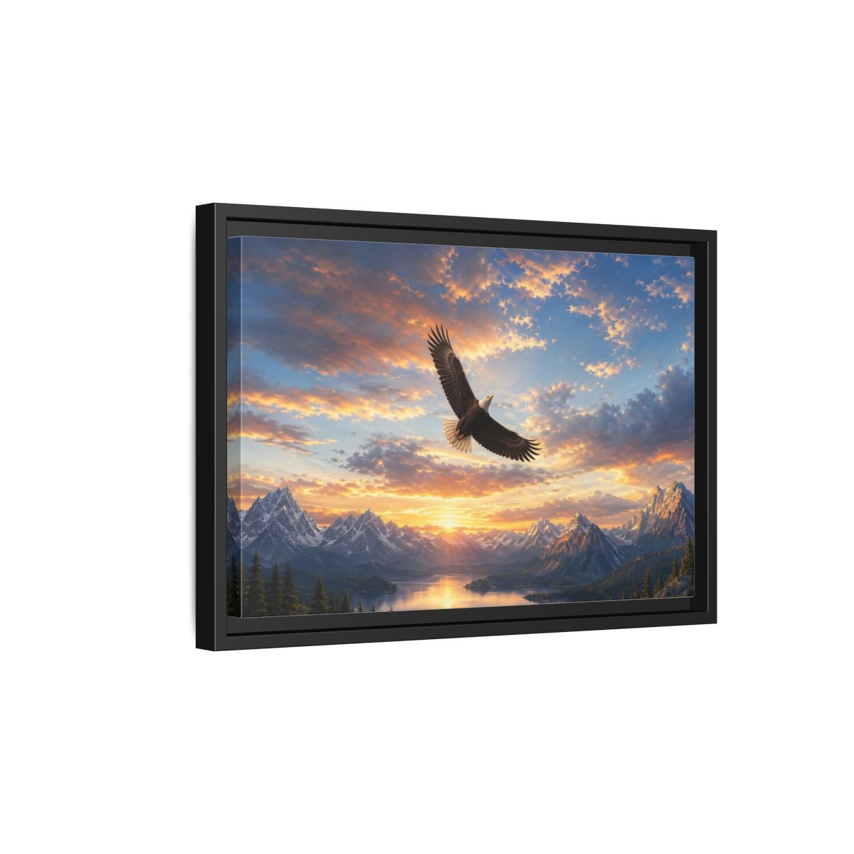 Side Mockup 6. Nature Bald Eagle Eagle Mountain Sunset shown as stretched canvas wall art