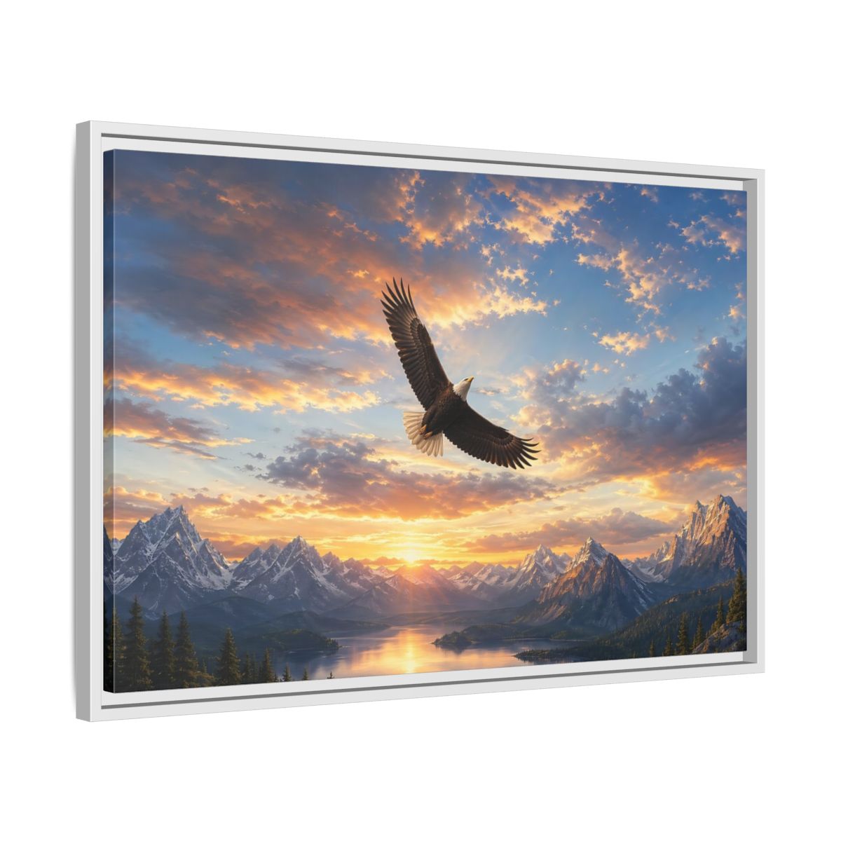 Side Mockup 10. Nature Bald Eagle Eagle Mountain Sunset shown as stretched canvas wall art