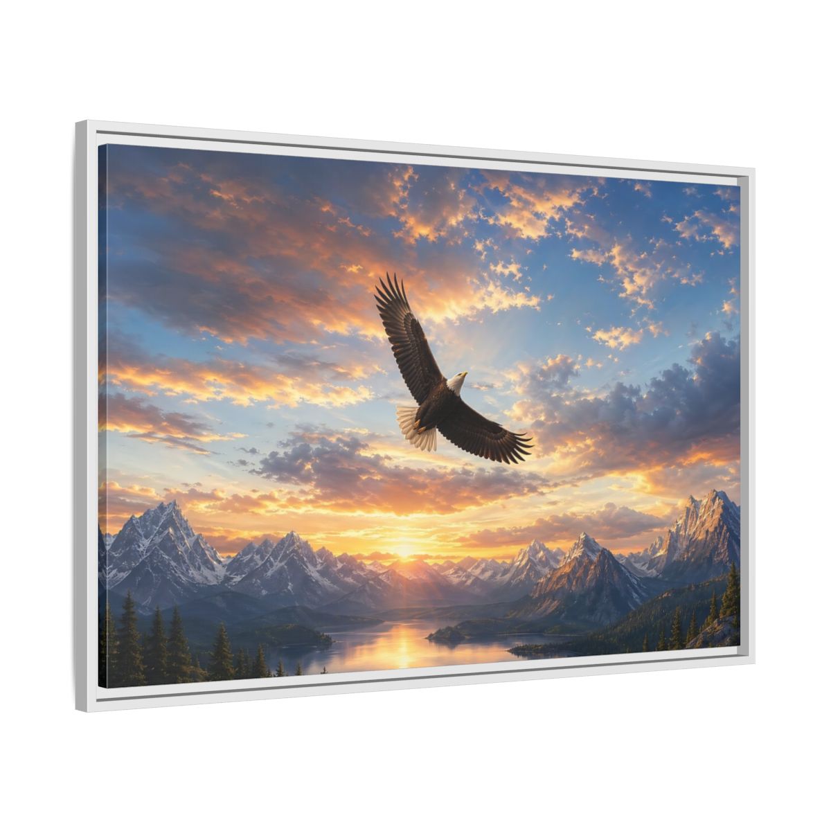 Side Mockup 9. Nature Bald Eagle Eagle Mountain Sunset shown as stretched canvas wall art