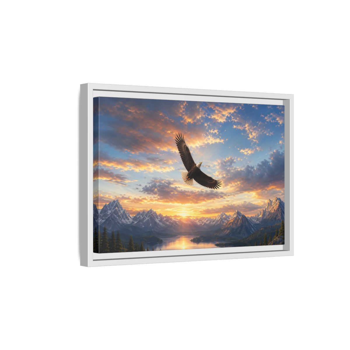 Side Mockup 4. Nature Bald Eagle Eagle Mountain Sunset shown as stretched canvas wall art