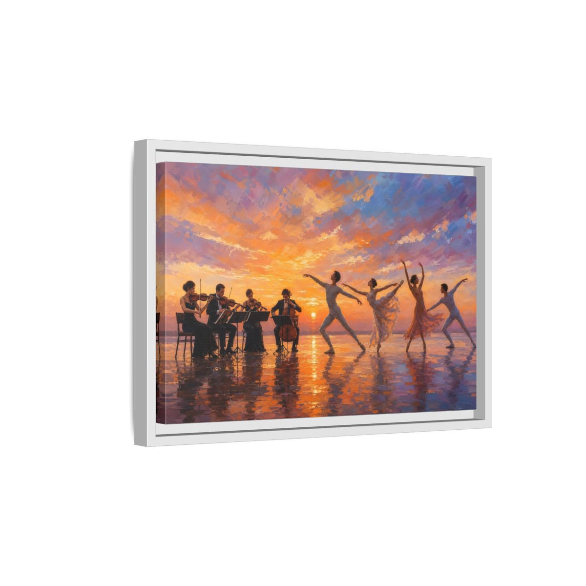 Side Mockup 4. Nature Ballet, Orchestra Sunset Ballet Orchestra shown as framed canvas print