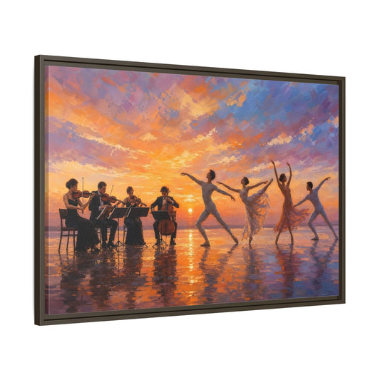 Main Mockup. Nature Ballet, Orchestra Sunset Ballet Orchestra shown as framed canvas print