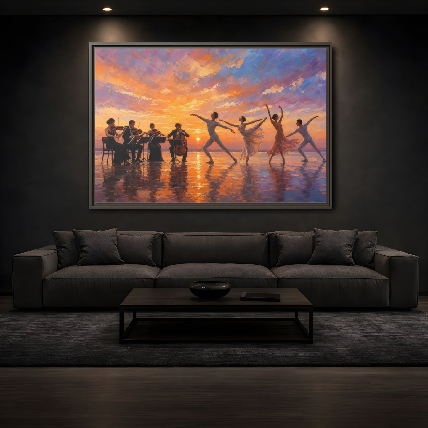 Mockup 3. Nature Ballet, Orchestra Sunset Ballet Orchestra shown as framed canvas print