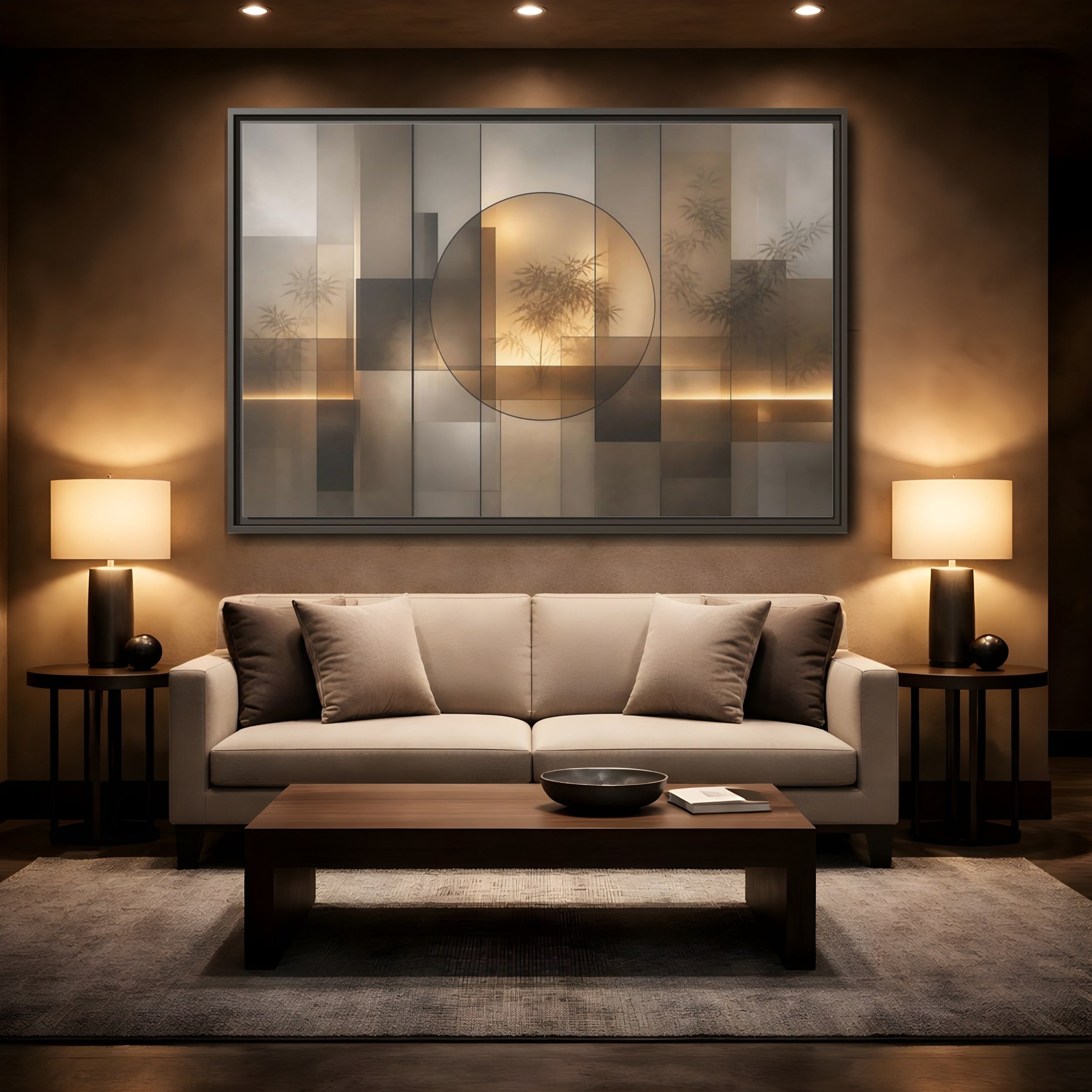 Mockup 2. Nature Bamboo Brown And Gold shown as stretched canvas wall art