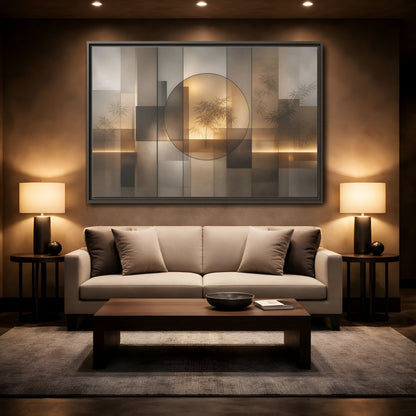 Mockup 2. Nature Bamboo Brown And Gold shown as stretched canvas wall art