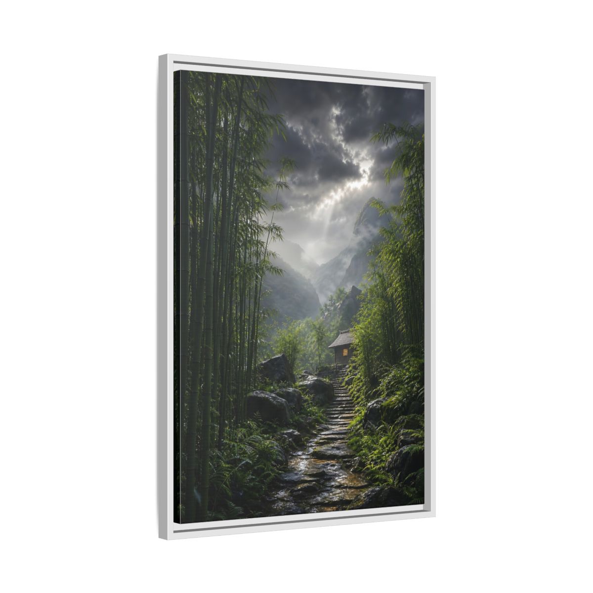 Side Mockup 10. Nature Bamboo Forest Green Landscape shown as stretched canvas wall art
