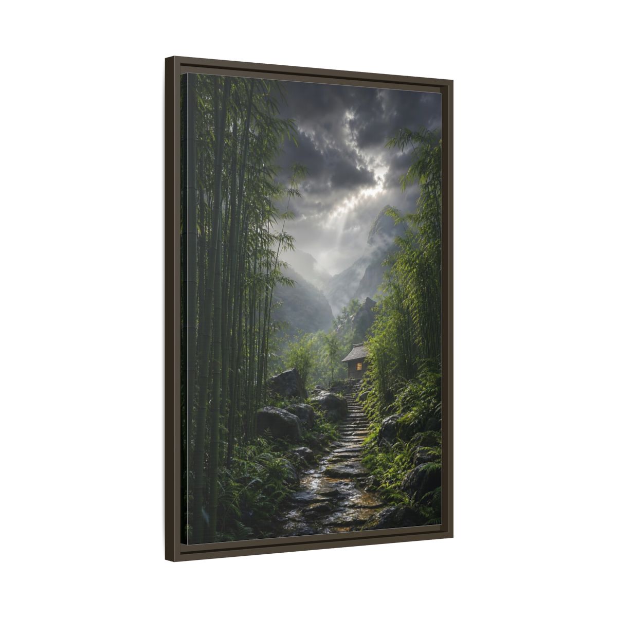 Side Mockup 11. Nature Bamboo Forest Green Landscape shown as stretched canvas wall art