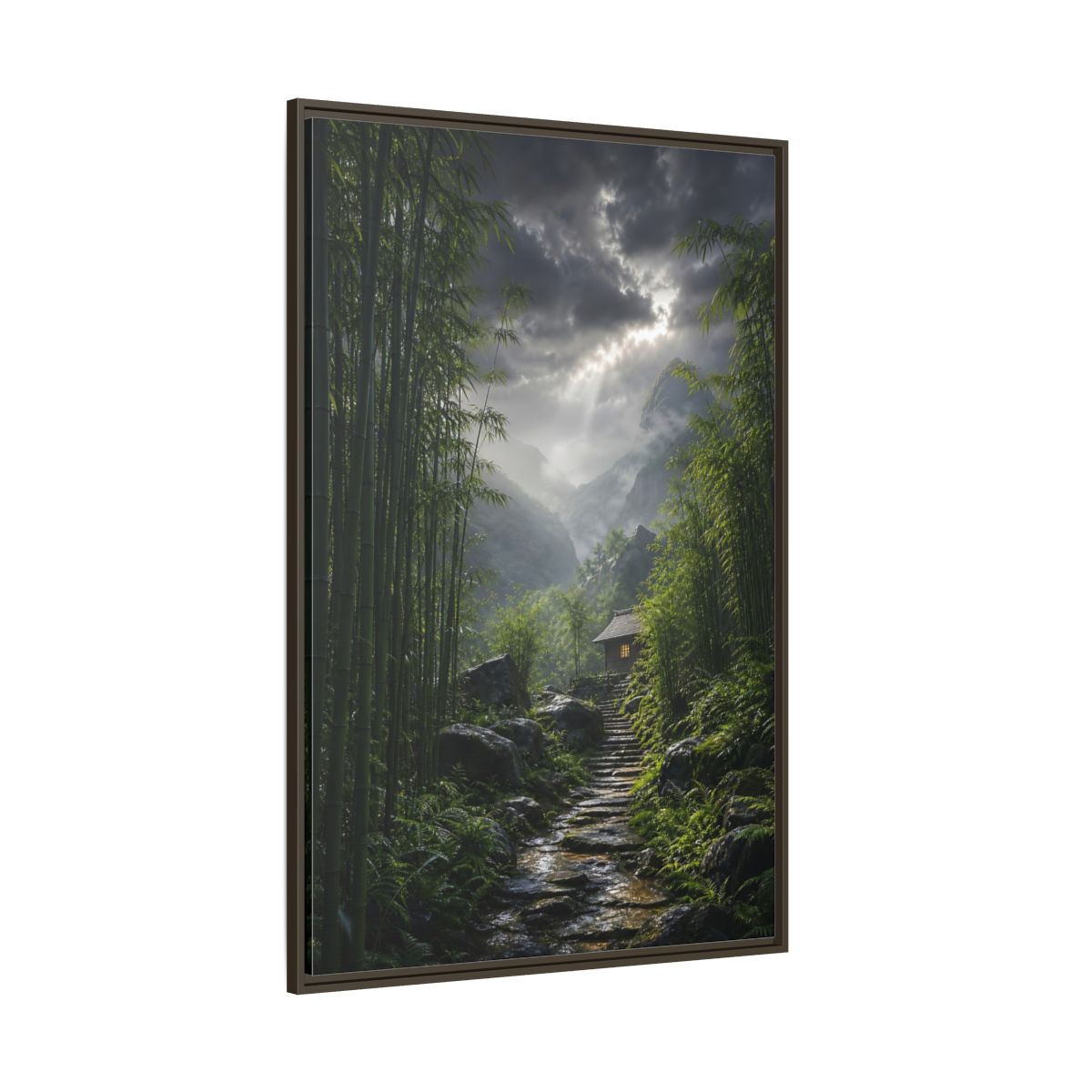 Side Mockup 8. Nature Bamboo Forest Green Landscape shown as stretched canvas wall art