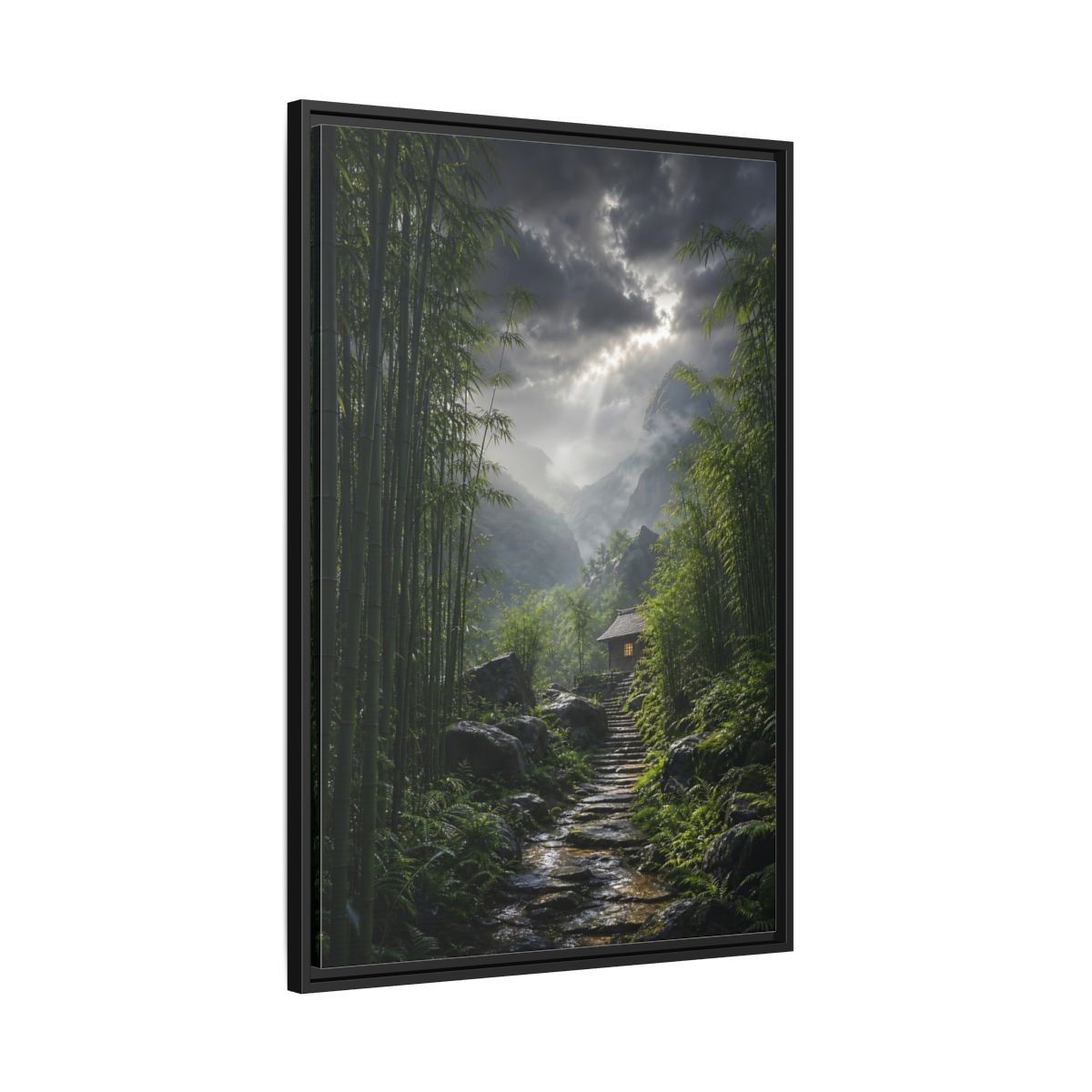Side Mockup 13. Nature Bamboo Forest Green Landscape shown as stretched canvas wall art