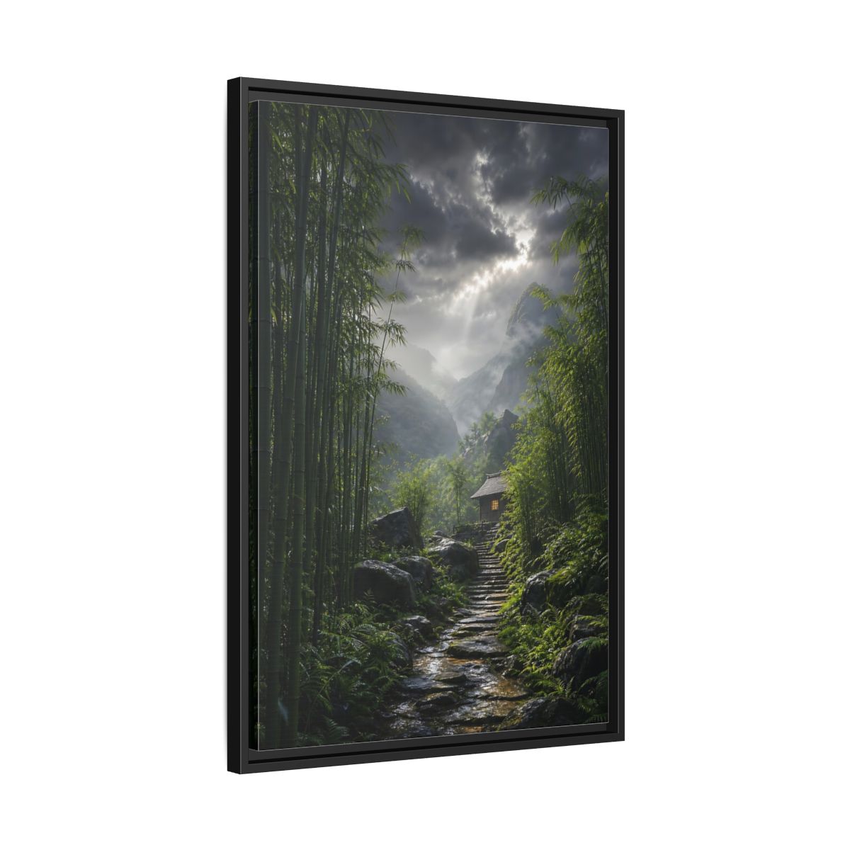 Side Mockup 14. Nature Bamboo Forest Green Landscape shown as stretched canvas wall art