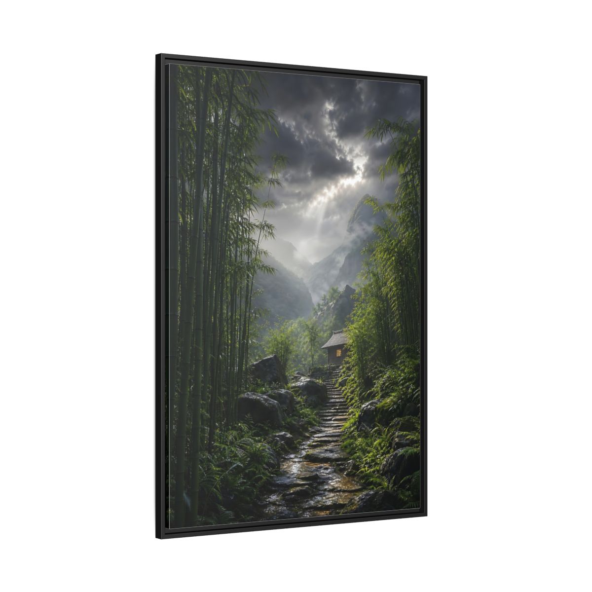 Side Mockup 12. Nature Bamboo Forest Green Landscape shown as stretched canvas wall art