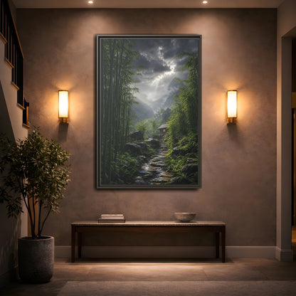 Mockup 2. Nature Bamboo Forest Green Landscape shown as stretched canvas wall art