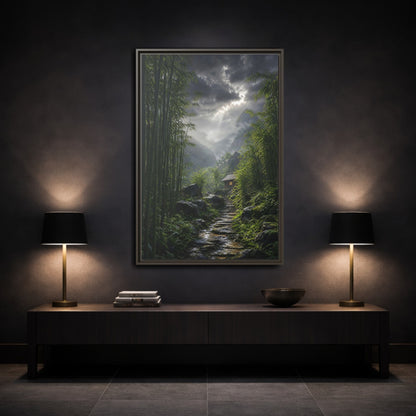 Mockup 3. Nature Bamboo Forest Green Landscape shown as stretched canvas wall art
