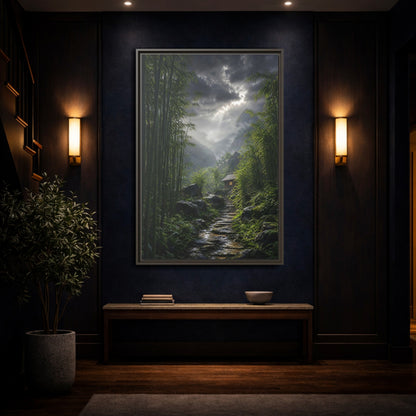 Mockup 4. Nature Bamboo Forest Green Landscape shown as stretched canvas wall art