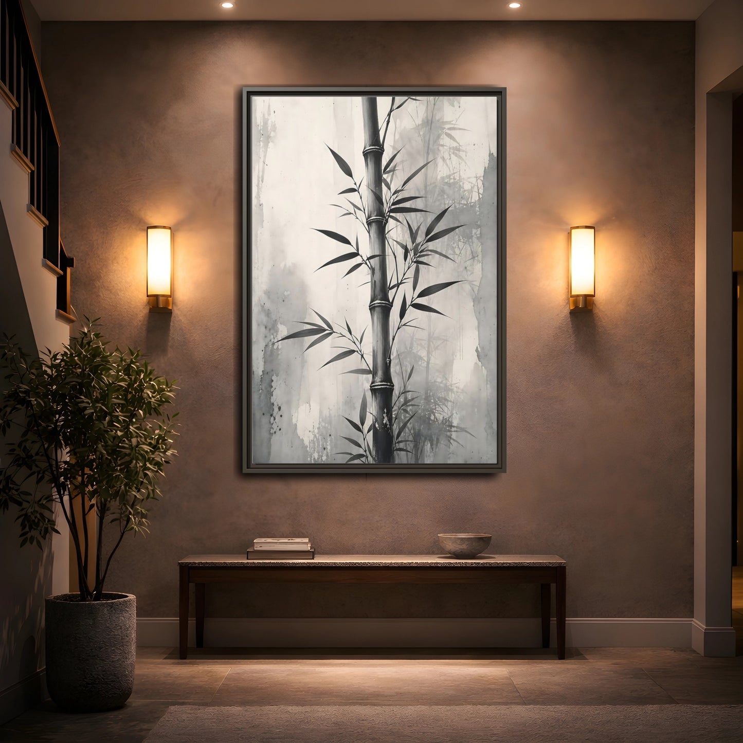 Mockup 2. Nature Bamboo Monochrome Bamboo shown as stretched canvas wall art