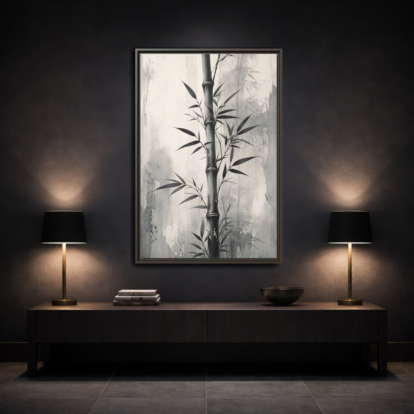 Mockup 3. Nature Bamboo Monochrome Bamboo shown as stretched canvas wall art