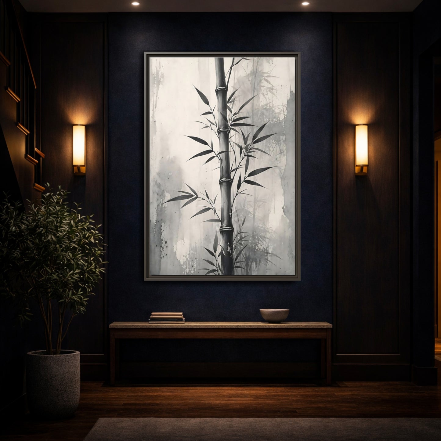 Mockup 4. Nature Bamboo Monochrome Bamboo shown as stretched canvas wall art