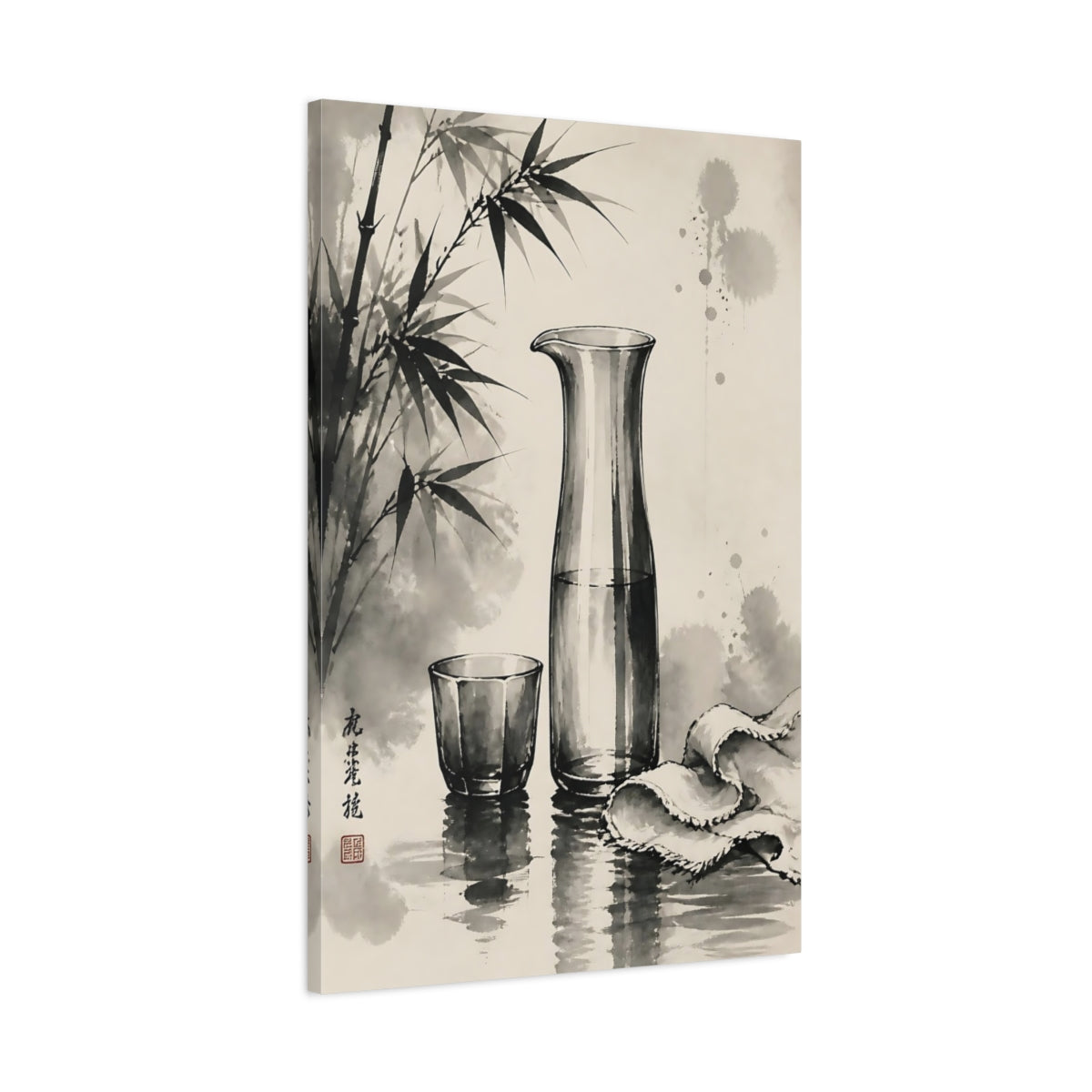 Main Mockup. Nature Bamboo, Glassware Monochrome Asian Art shown as stretched canvas wall art