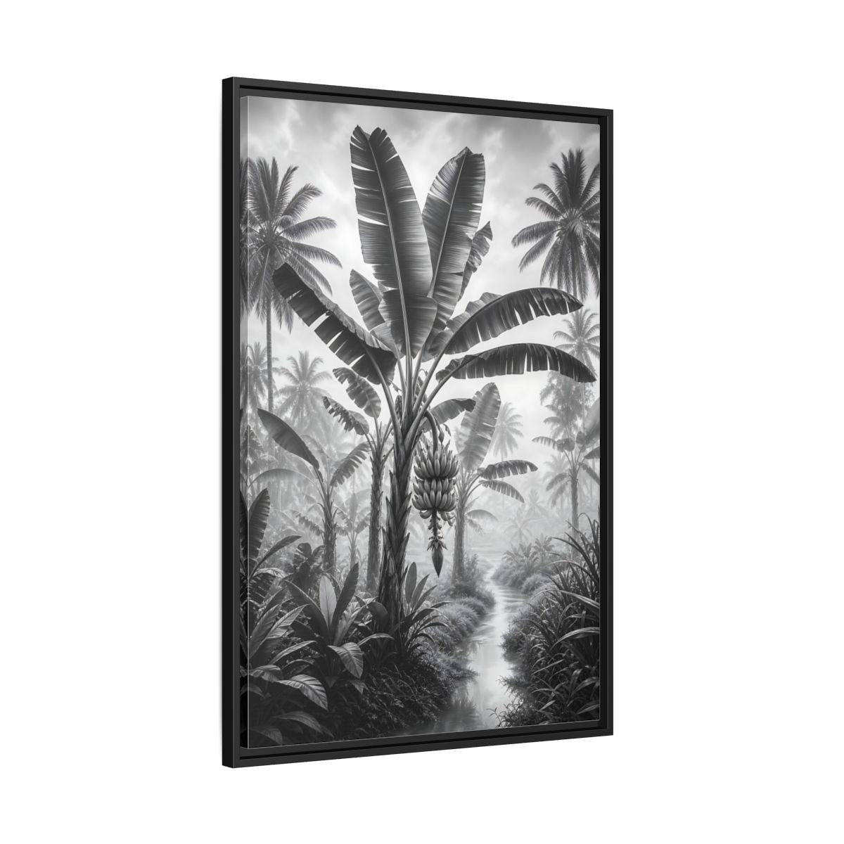 Side Mockup 13. Nature Banana Tree Black And White Tropical shown as stretched canvas wall art