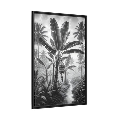 Side Mockup 13. Nature Banana Tree Black And White Tropical shown as stretched canvas wall art