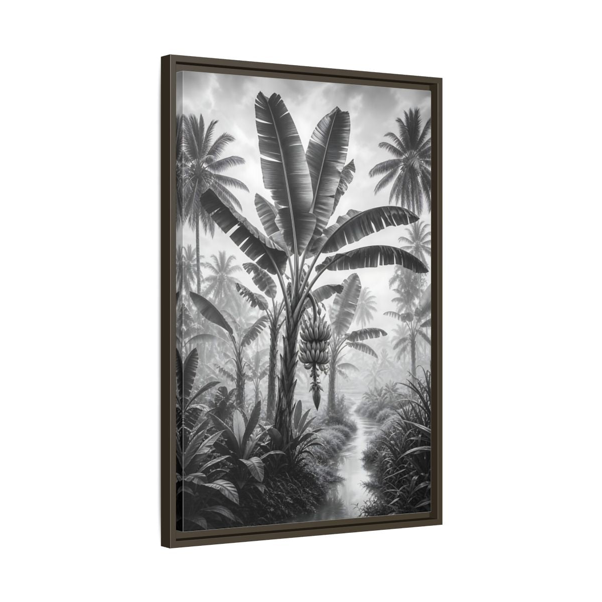 Side Mockup 11. Nature Banana Tree Black And White Tropical shown as stretched canvas wall art