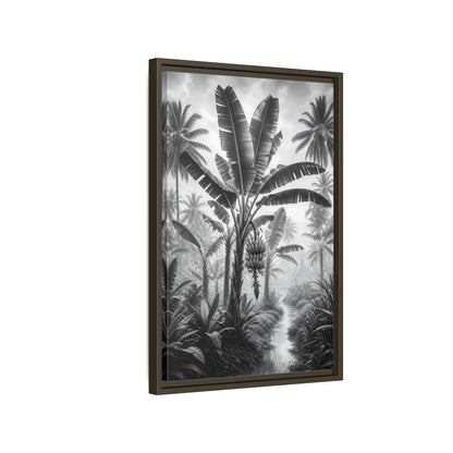 Side Mockup 2. Nature Banana Tree Black And White Tropical shown as stretched canvas wall art