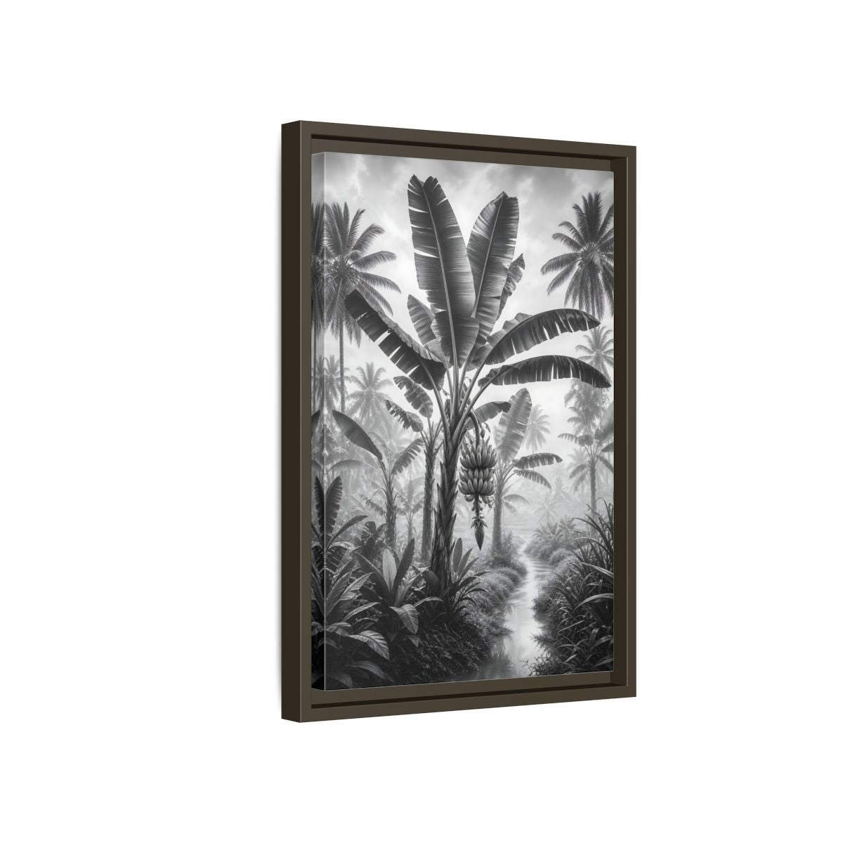 Side Mockup 5. Nature Banana Tree Black And White Tropical shown as stretched canvas wall art