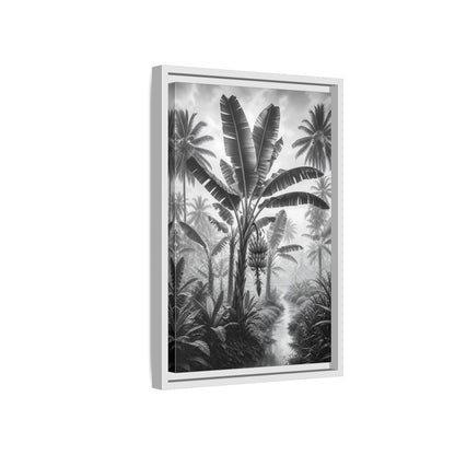 Side Mockup 4. Nature Banana Tree Black And White Tropical shown as stretched canvas wall art