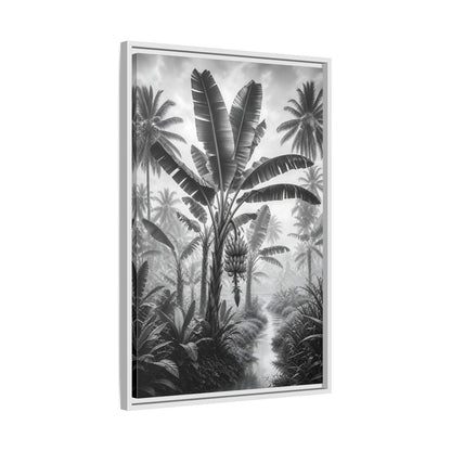 Side Mockup 10. Nature Banana Tree Black And White Tropical shown as stretched canvas wall art
