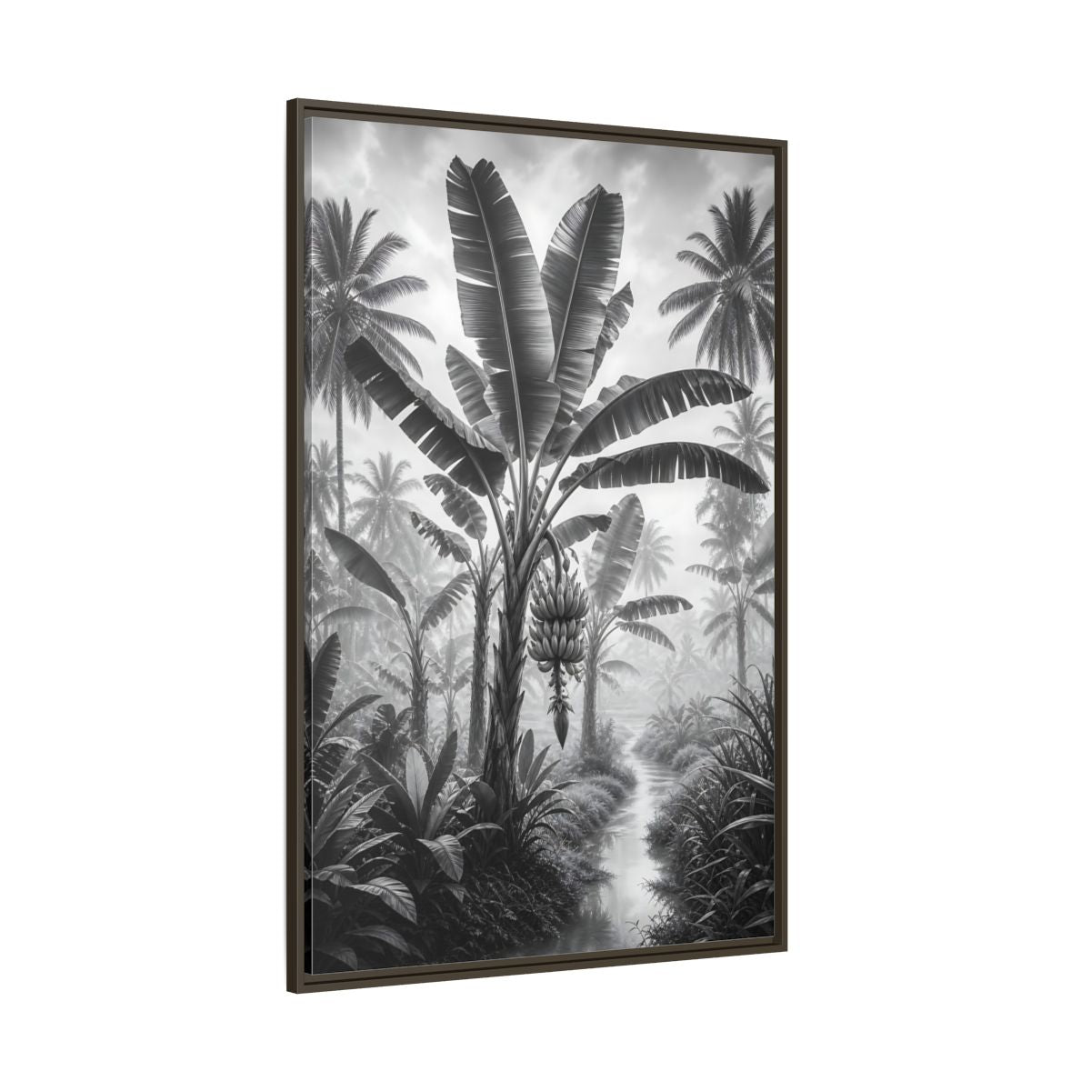 Side Mockup 8. Nature Banana Tree Black And White Tropical shown as stretched canvas wall art