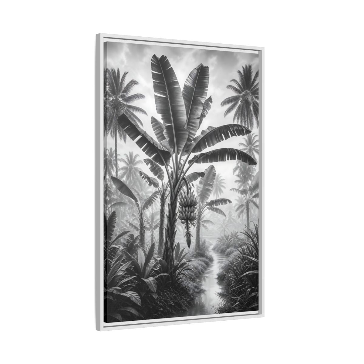 Side Mockup 9. Nature Banana Tree Black And White Tropical shown as stretched canvas wall art