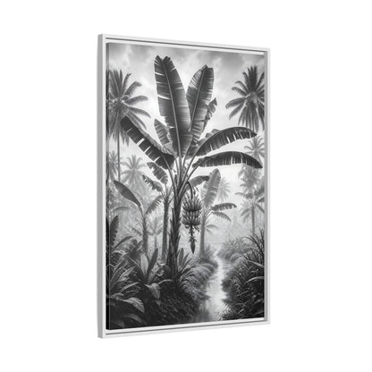 Side Mockup 9. Nature Banana Tree Black And White Tropical shown as stretched canvas wall art