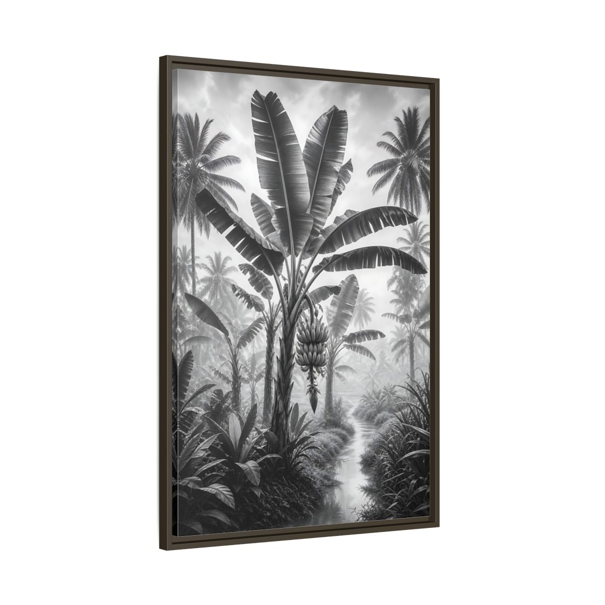Main Mockup. Nature Banana Tree Black And White Tropical shown as stretched canvas wall art