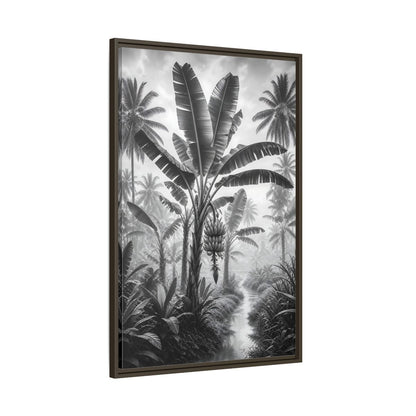 Main Mockup. Nature Banana Tree Black And White Tropical shown as stretched canvas wall art