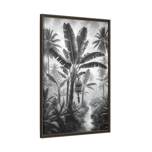 Main Mockup. Nature Banana Tree Black And White Tropical shown as stretched canvas wall art