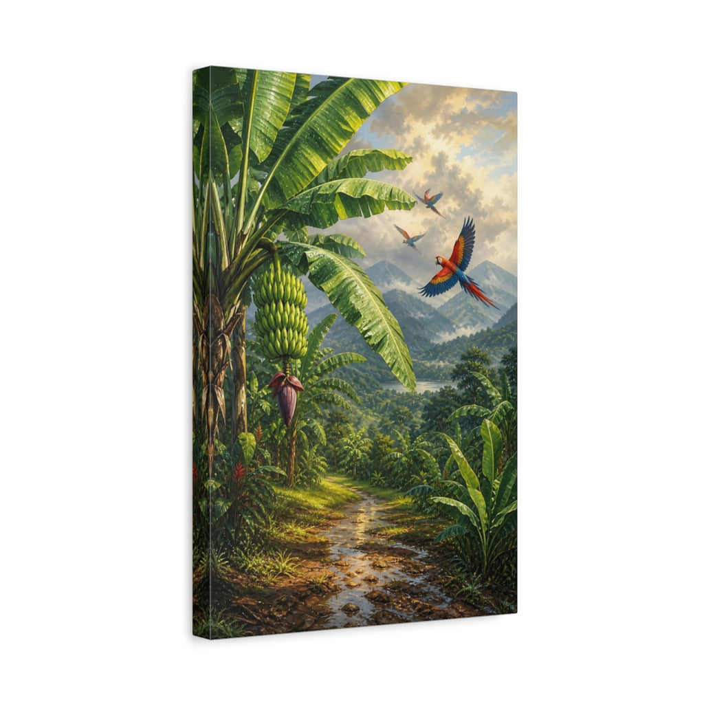 Side Mockup 4. Nature Banana Trees Lush Green Tropical shown as stretched canvas wall art