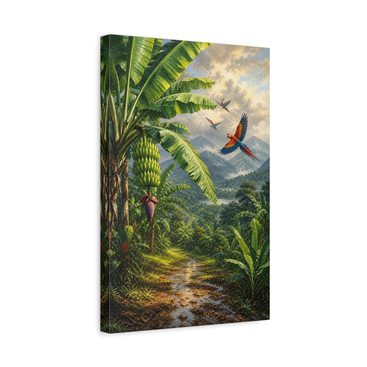 Side Mockup 4. Nature Banana Trees Lush Green Tropical shown as stretched canvas wall art