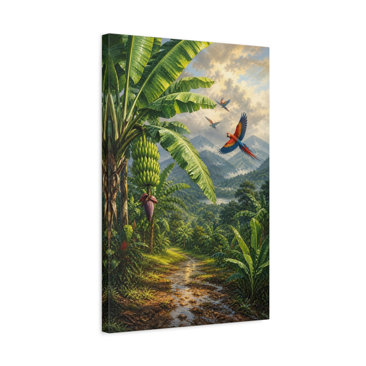 Side Mockup 3. Nature Banana Trees Lush Green Tropical shown as stretched canvas wall art