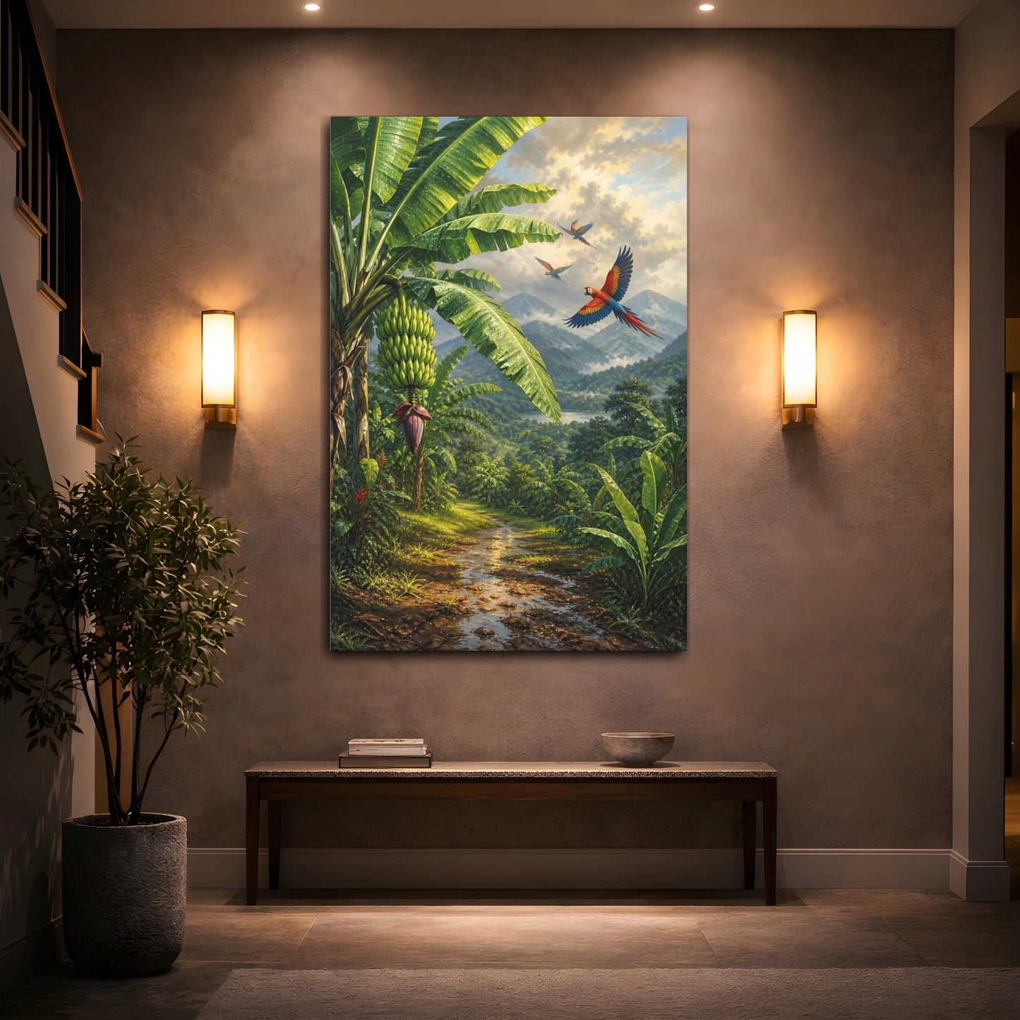 Mockup 2. Nature Banana Trees Lush Green Tropical shown as stretched canvas wall art
